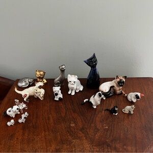 Vintage antique Ceramic glass china Cat Figurines lot mini blue mountain japan